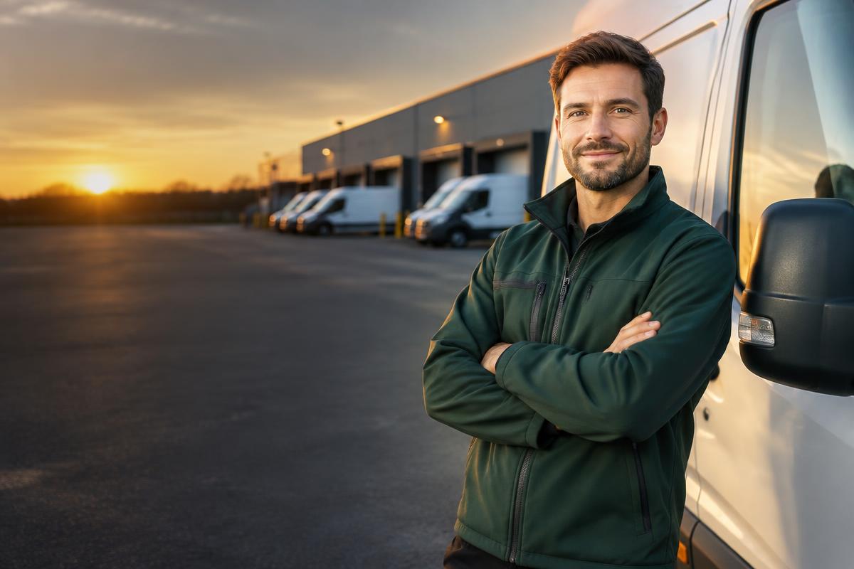 Independent carrier beside a delivery van